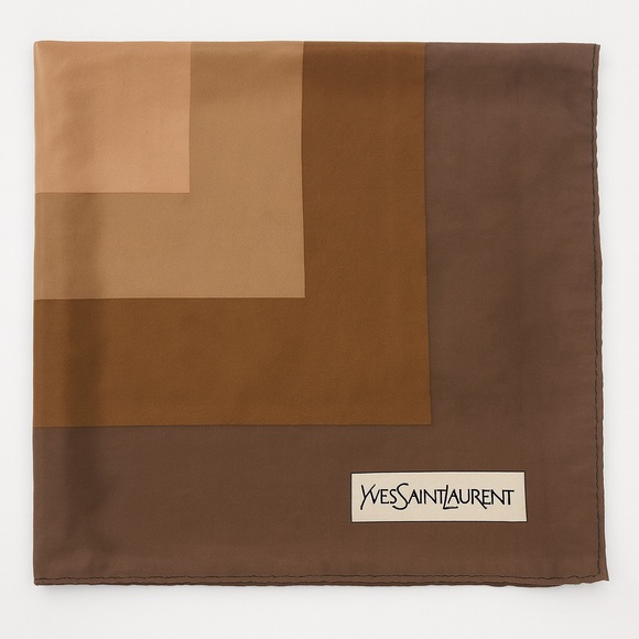 Yves Saint Laurent Brown Geometric Silk Scarf - Picture 1 of 11